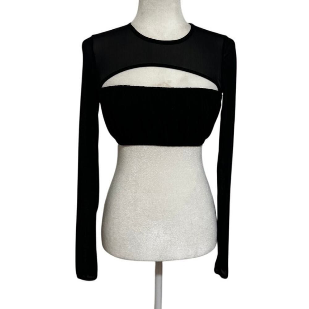 I.AM.GIA Anya Black Cutout Mesh Long Sleeve Crop Top Size Small Y2K Clubwear - Picture 2 of 7